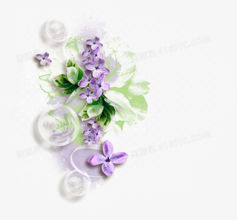 紫色鸳鸯茉莉花装饰小清新气泡