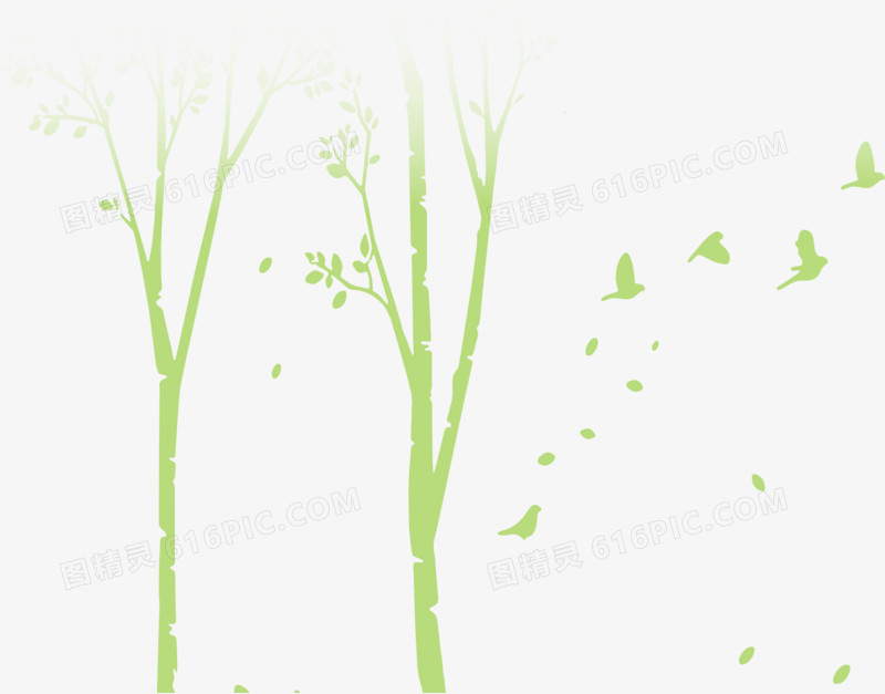 树林飞鸟装饰图形