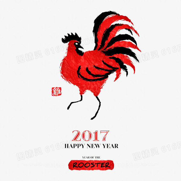 红色公鸡中国风日历用图片