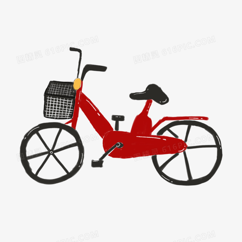 手绘红色自行车元素