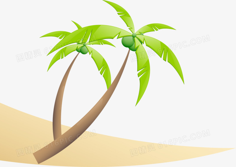 卡通夏日海滩清新椰树