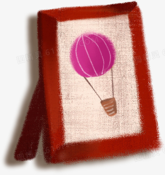 手绘水彩红色的边框热气球