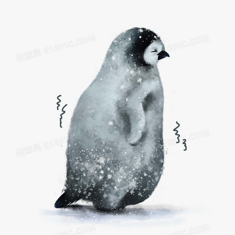 手绘卡通可爱小企鹅瑟瑟发抖免抠元素