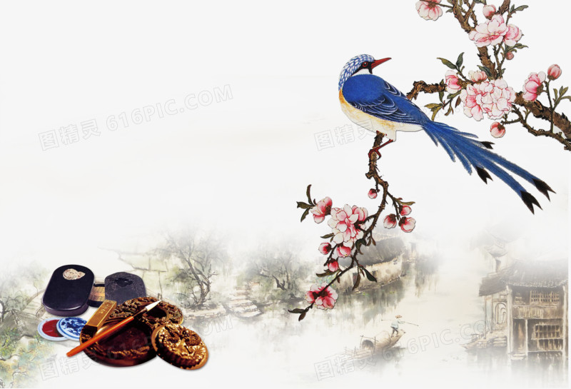 中国风花鸟风景画素材