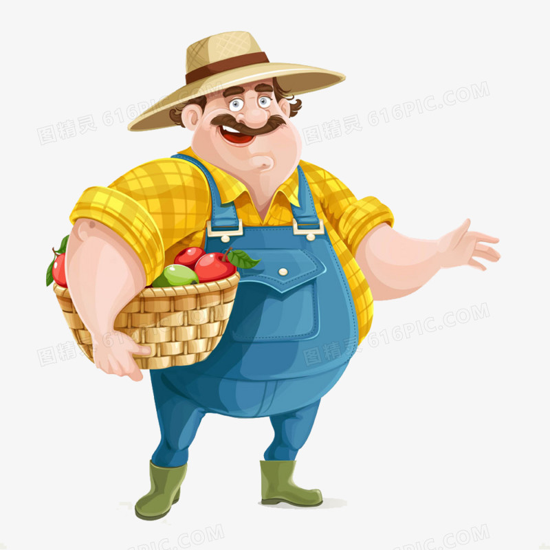 抱着水果篮子的农民插画图片