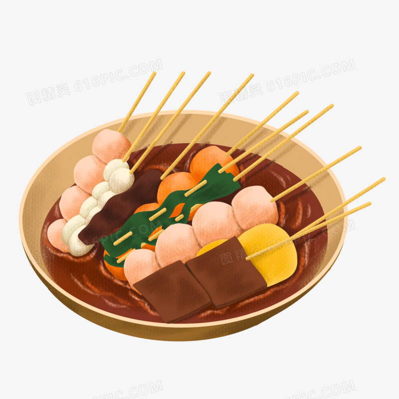 卡通手绘麻辣好吃的串串免抠元素