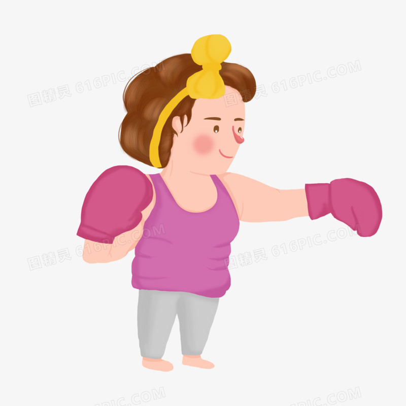 卡通手绘肥胖的女生锻炼身体免抠元素