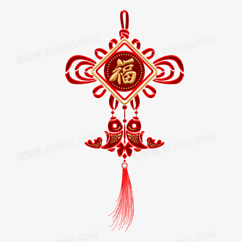中式节日中国结双鱼临门挂饰装饰元素