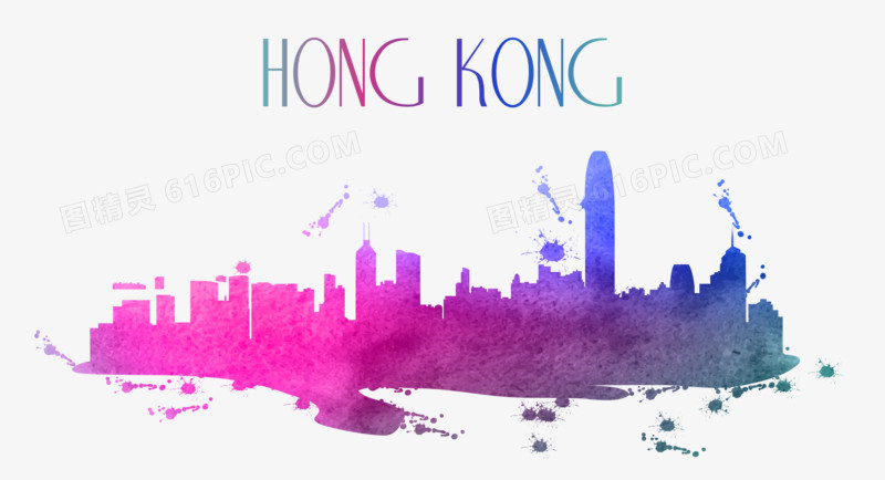香港水彩城市剪影