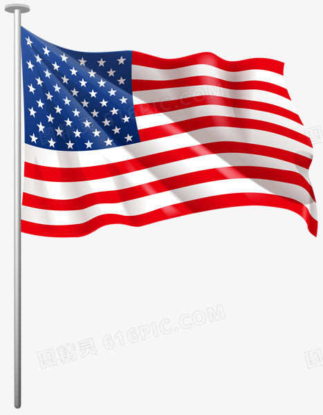 美国飘扬旗帜旗杆