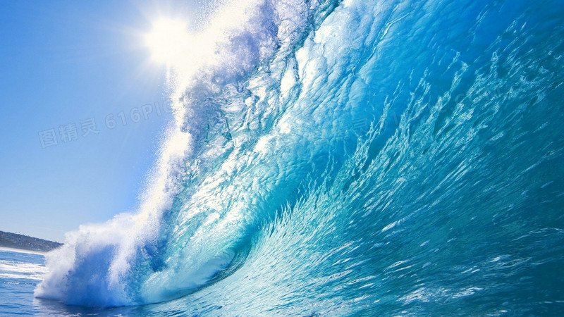 蓝色大海浪花阳光