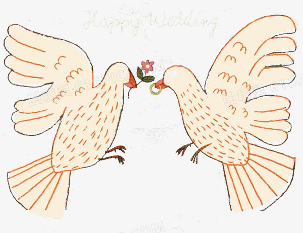 手绘鸽子婚礼卡片