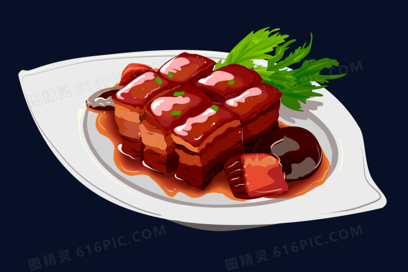 卡通手绘杀猪肉猪肉菜红烧香菇肉块元素