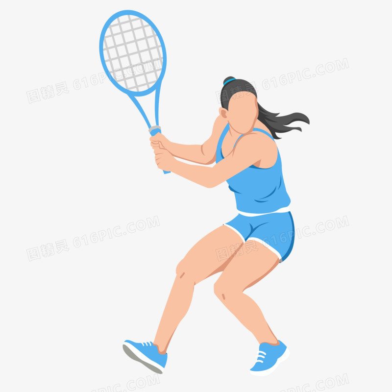 卡通手绘女子打网球免抠元素