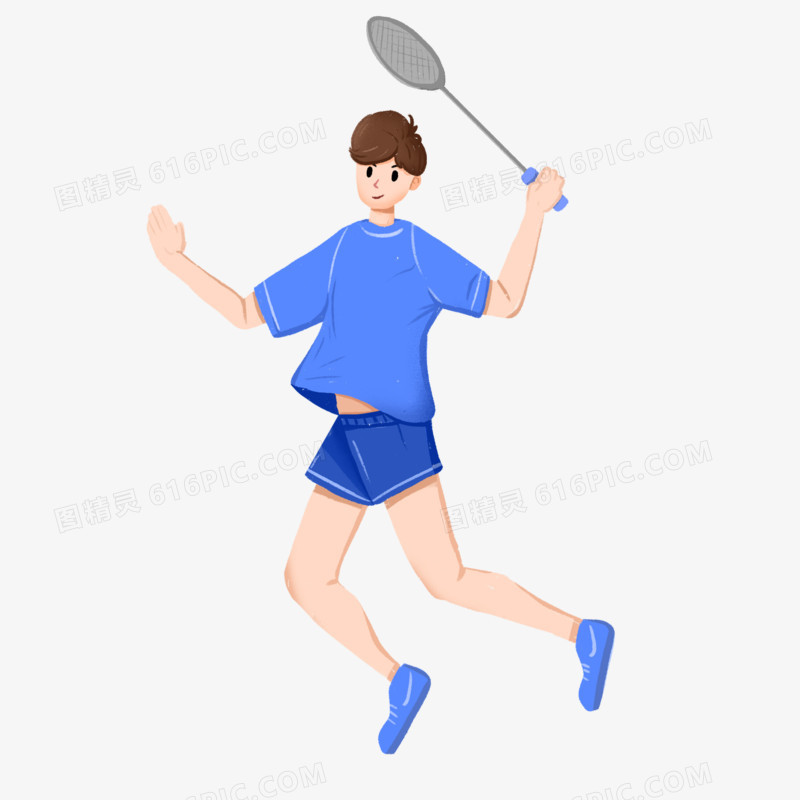 卡通手绘羽毛球运动员打球元素