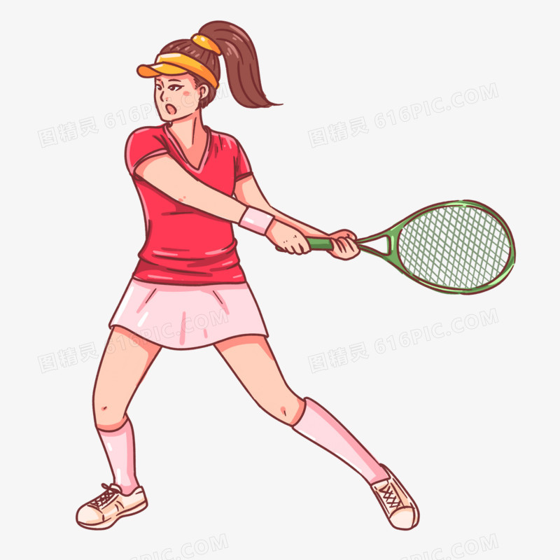 手绘卡通运动员打网球人物素材