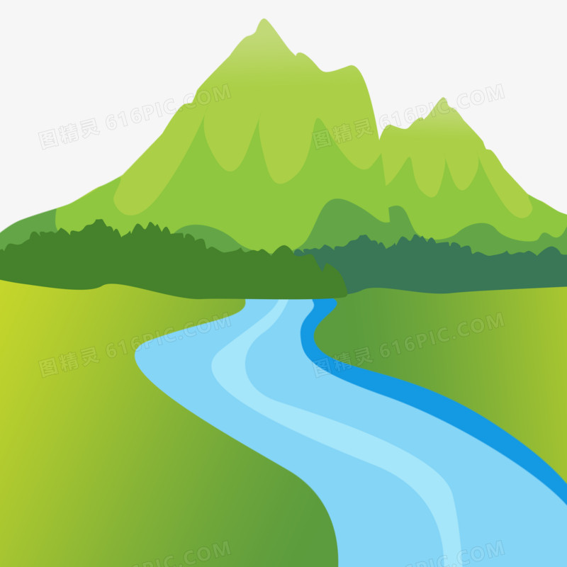 绿色山川河流免抠装饰元素