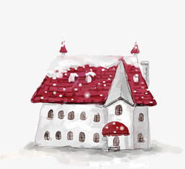 手绘红色圣诞节房子