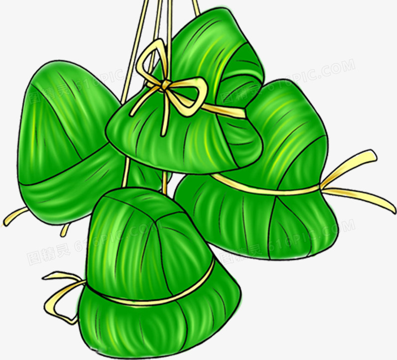手绘绿色粽子节日