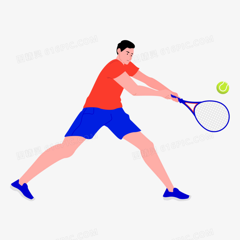 卡通手绘打网球免抠元素
