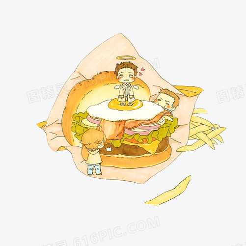 汉堡薯条手绘画素材图片