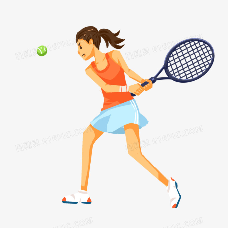 卡通手绘女生打网球免抠元素