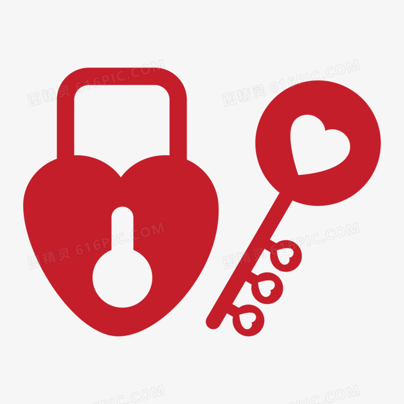 红色爱情锁钥匙免抠装饰元素