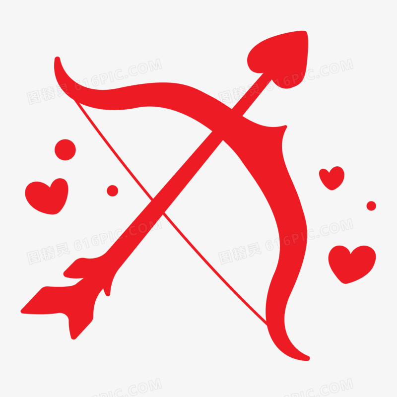 红色爱心弓箭剪影装饰元素
