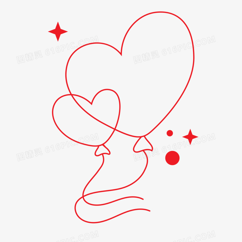 红色线稿爱心气球装饰元素