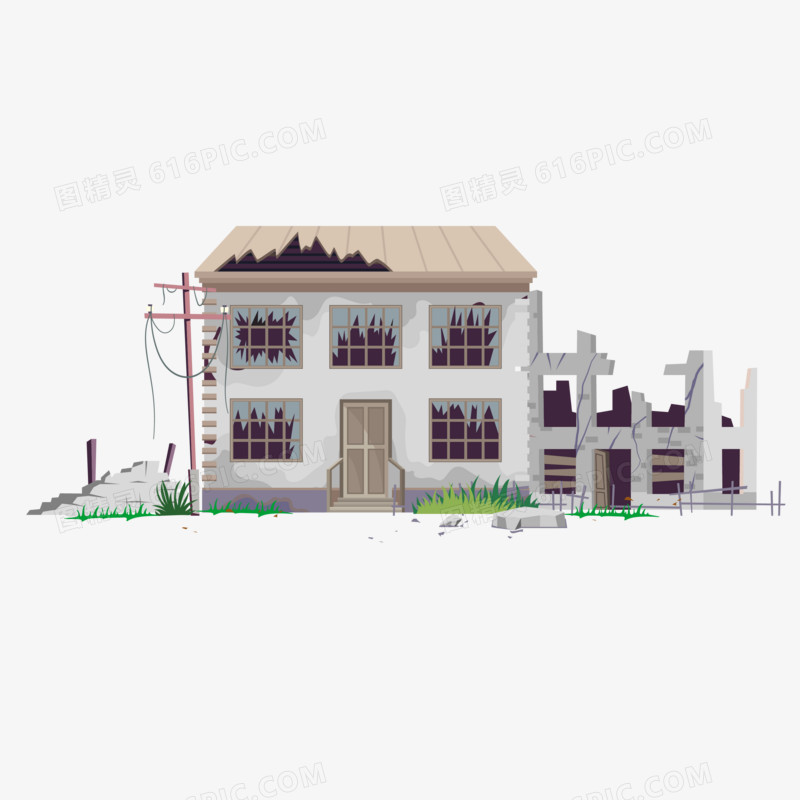 卡通手绘矢量农村的破房子元素