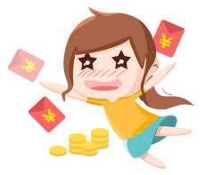 卡通小女孩送红包png素材