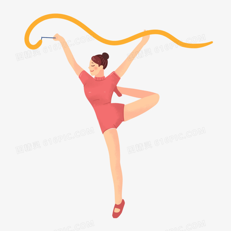 卡通手绘女子跳体操免抠素材