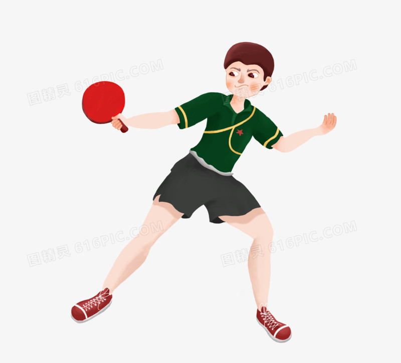 卡通手绘男子打乒乓球扣球场景元素
