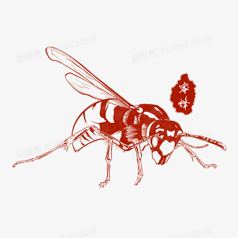 单色手绘昆虫蜜蜂装饰元素