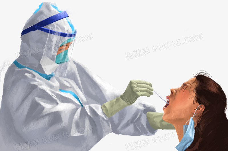 手绘写实医护人员从口腔提取检测样本免抠元素