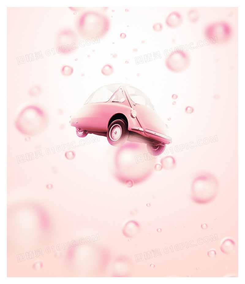 粉红水泡底纹里的粉红色汽车