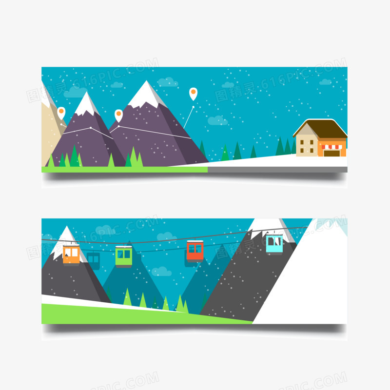 矢量冬季雪山蓝色风景卡片