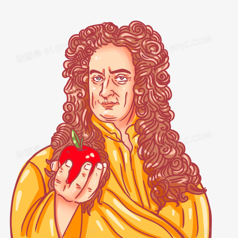 手绘卡牛顿拿着苹果创意免抠素材