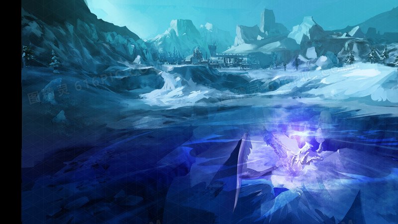 蓝色冰川紫色湖底