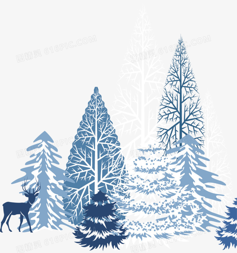 蓝色雪景入冬素材