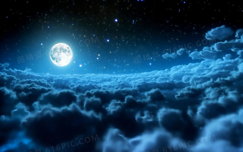 唯美云层云海月亮星空