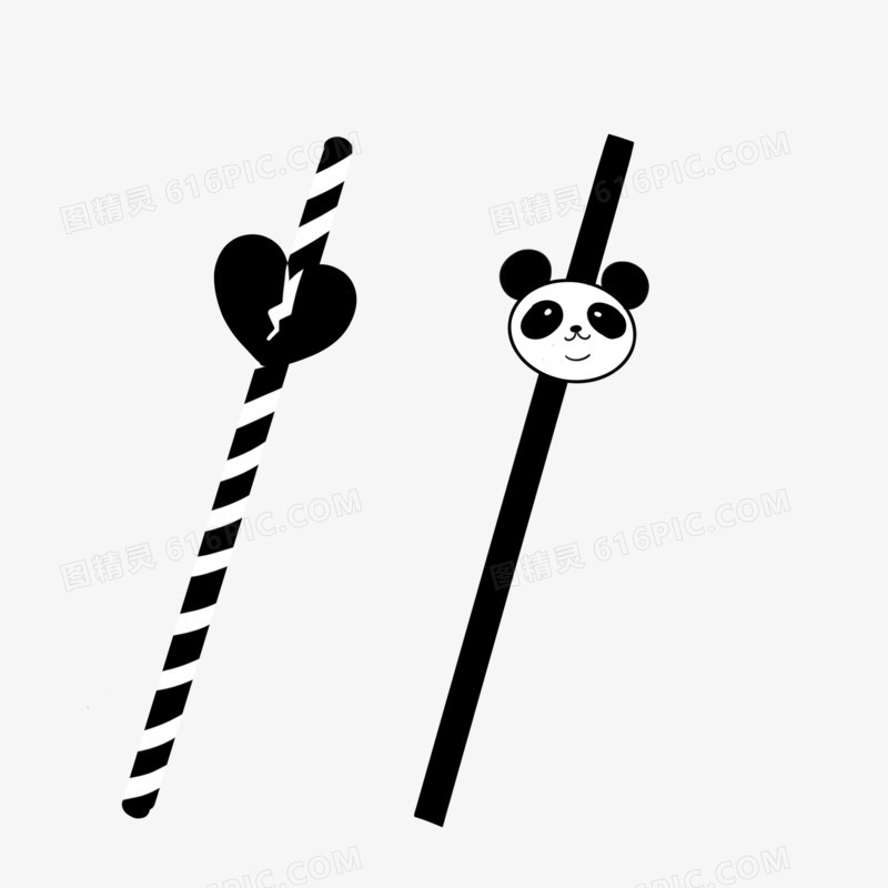 卡通手绘熊猫吸管元素
