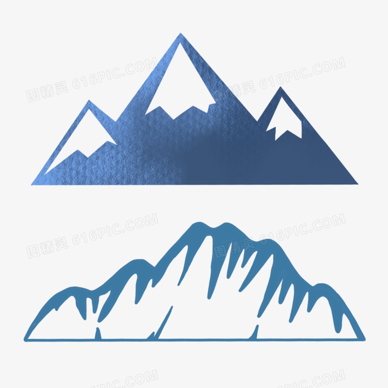 蓝色扁平山峰图标元素