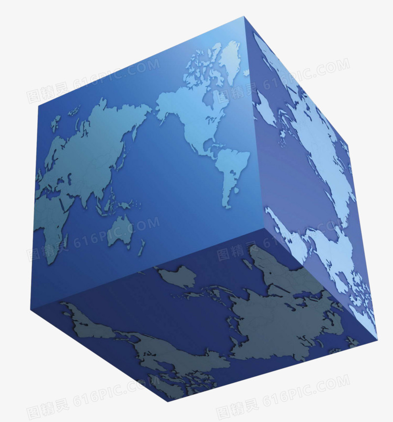 蓝色3d正方体立体世界地图