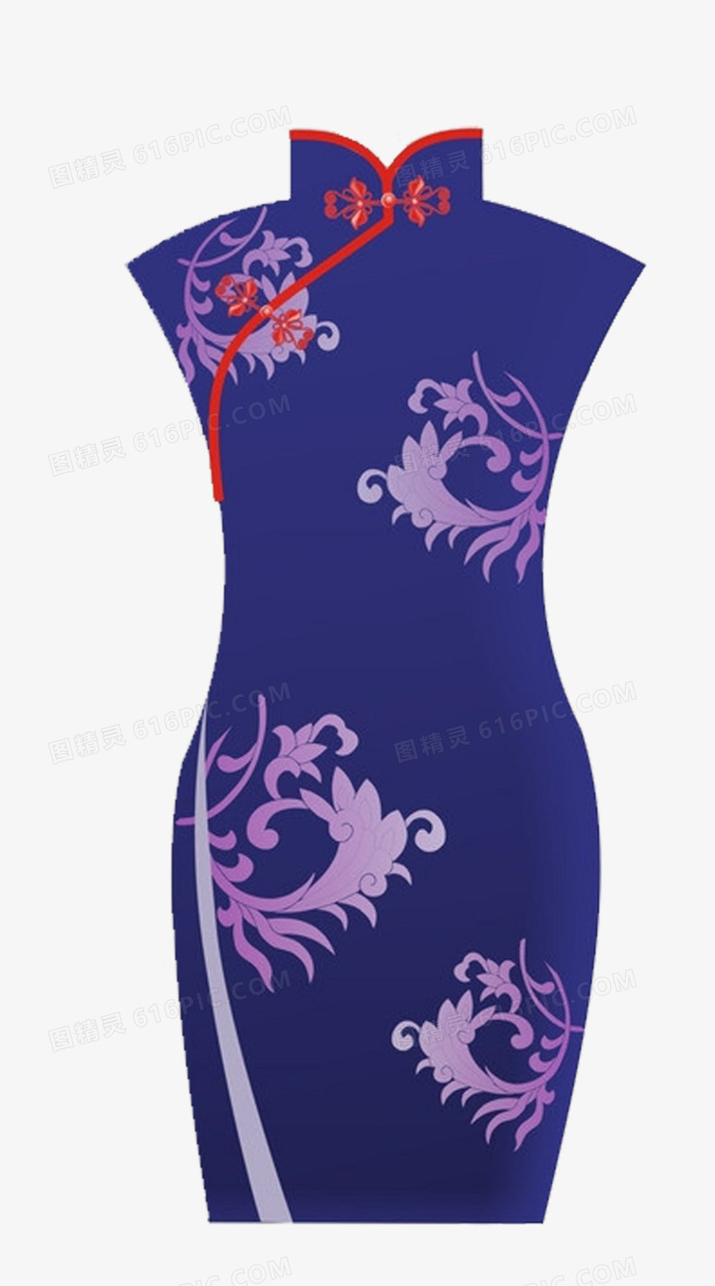 紫色中国风花纹旗袍