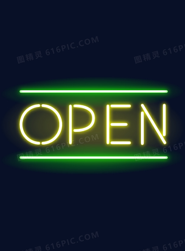 open开业绿色霓虹灯