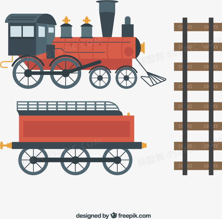 蒸汽火车和轨道矢量素材下载