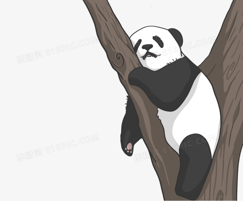 卡通手绘休息眯眼熊猫免抠元素