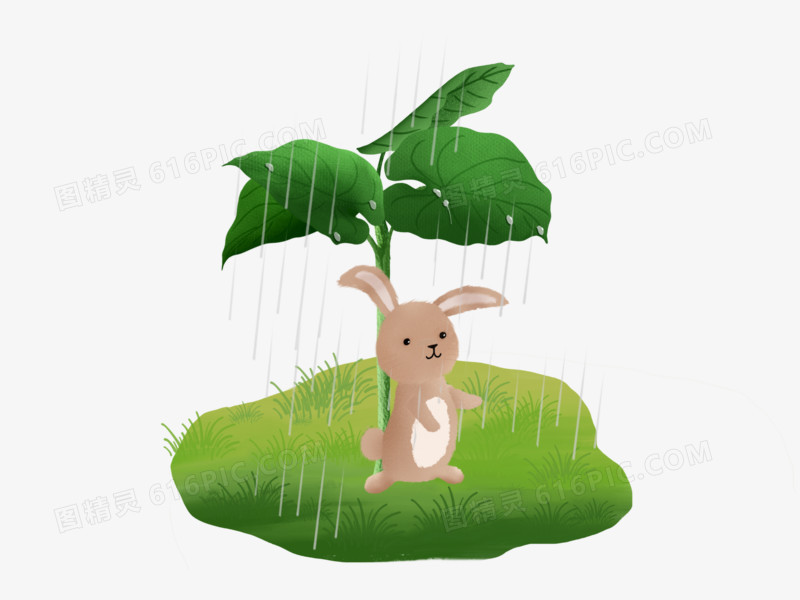 卡通手绘小兔子躲雨避雨免抠元素