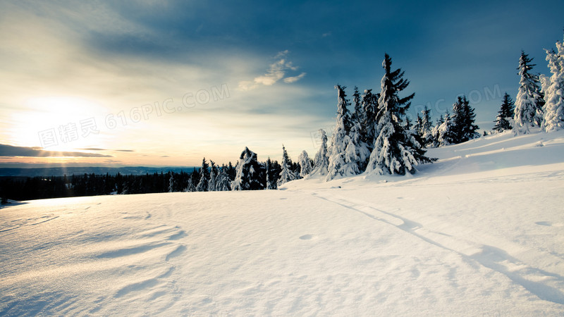 蓝天下漂亮的雪景